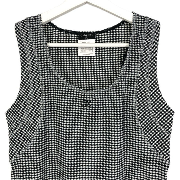 CHANEL シャネル ノースリーブ チェック柄 ストレッチ カットソー