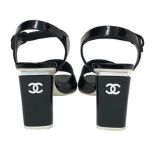 画像をギャラリービューアに読み込む, CHANEL シャネル ココマーク G38684 サンダル パテントレザー ブラック 9.5cmヒール サイズ37.5(24cm相当)【中古】レディース
