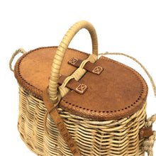 画像をギャラリービューアに読み込む, LUDLOW ラドロー かごバッグ ショルダーバッグ ラタン×レザー ベージュ【中古】 レディース
