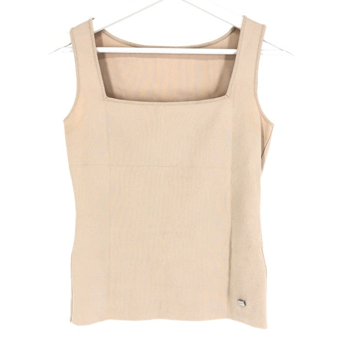 FOXEY NEW YORK フォクシー ニューヨーク ノースリーブ スクエアネック ニットトップス レーヨン混 ベージュ 26915 サイズ38(S相当)【中古】レディース