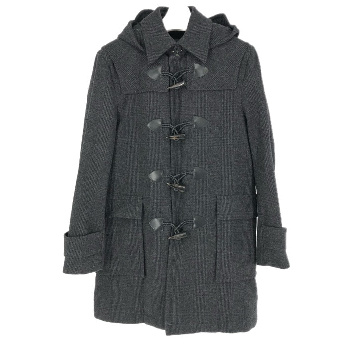 BURBERRY BLACK LABEL バーバリーブラックレーベル ダッフルコート 中綿入り フード付き グレンチェック柄 BMC81-309-07 ウール×カシミヤ ブラック Mサイズ【中古】メンズ