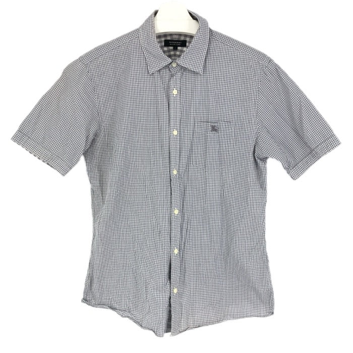 BURBERRY BLACK LABEL バーバリーブラックレーベル チェック柄 半袖シャツ D1M16-115-04 コットン グレー×ホワイト サイズ3(M相当)【中古】メンズ