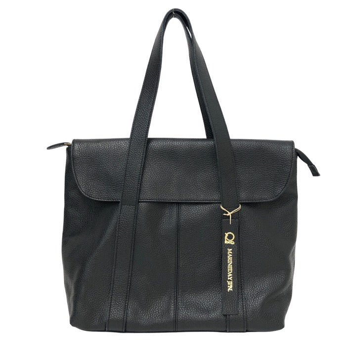 MARINE DAY マリンデイ フラップ付き S-PUBLIC トートバッグ シュリンクカウレザー ブラック【中古】レディース