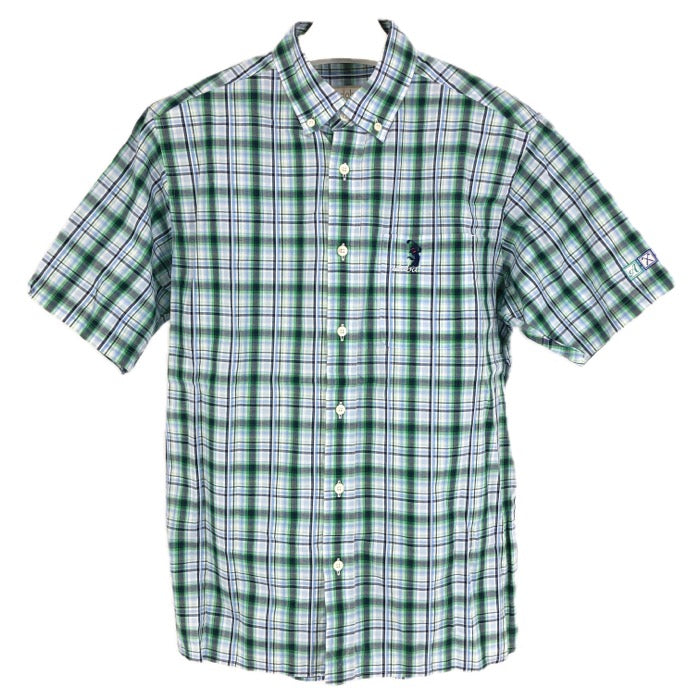 Adabat アダバット チェック柄 半袖シャツ 5566 コットン ブルー×グリーン サイズ46(M相当)【中古】 メンズ