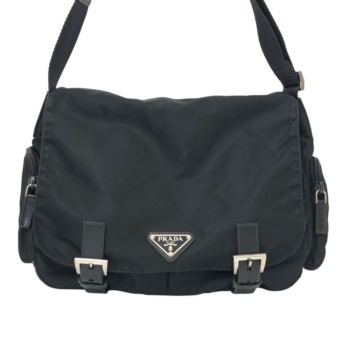 PRADA プラダ ダブルサイドポケット ショルダーバッグ ナイロン ブラック【中古】 レディース