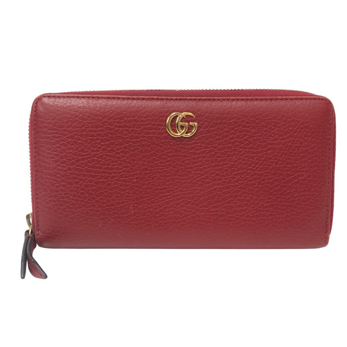 GUCCI グッチ プチマーモント 456117 ラウンドファスナー 長財布 レザー レッド【中古】 レディース