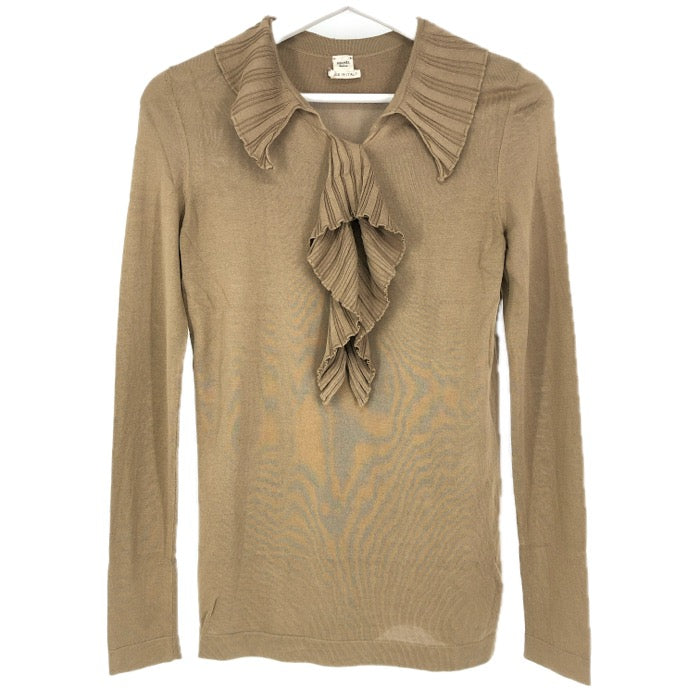 HERMES エルメス フリル プルオーバー シルクニット マルジェラ期 ブラウン系 サイズ34(XS-S相当)【中古】 レディース