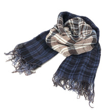 画像をギャラリービューアに読み込む, COLOMBO コロンボ 大判ストール 麻・リネン ブルー×ブラウン【中古】 ユニセックス
