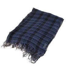 画像をギャラリービューアに読み込む, COLOMBO コロンボ 大判ストール 麻・リネン ブルー×ブラウン【中古】 ユニセックス
