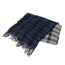 画像をギャラリービューアに読み込む, COLOMBO コロンボ 大判ストール 麻・リネン ブルー×ブラウン【中古】 ユニセックス
