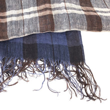 画像をギャラリービューアに読み込む, COLOMBO コロンボ 大判ストール 麻・リネン ブルー×ブラウン【中古】 ユニセックス
