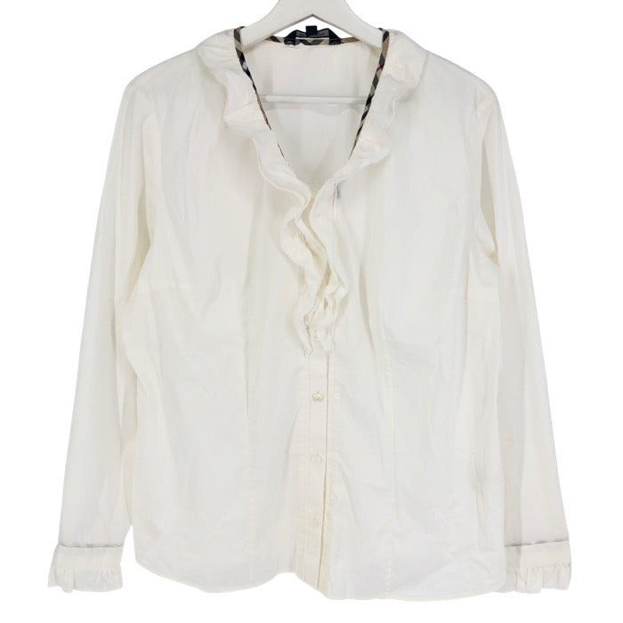 Burberry London バーバリーロンドン フリルブラウス 長袖シャツ コットン混 ホワイト サイズ46(4L相当)【中古】レディース 大きいサイズ