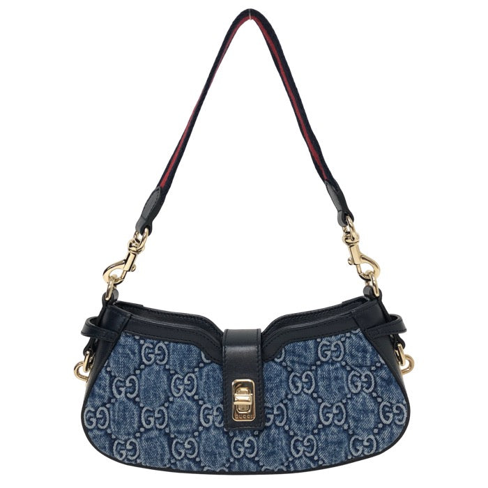 GUCCI グッチ ムーンサイド 786015 ショルダーバッグ レザー×GGデニム ブルー【中古】【新品同様】【美品】レディース