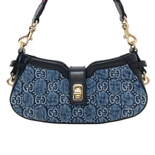 画像をギャラリービューアに読み込む, GUCCI グッチ ムーンサイド 786015 ショルダーバッグ レザー×GGデニム ブルー【中古】【新品同様】【美品】レディース
