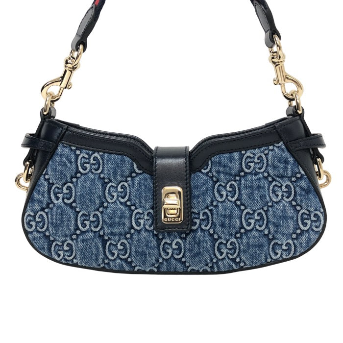 GUCCI グッチ ムーンサイド 786015 ショルダーバッグ レザー×GGデニム