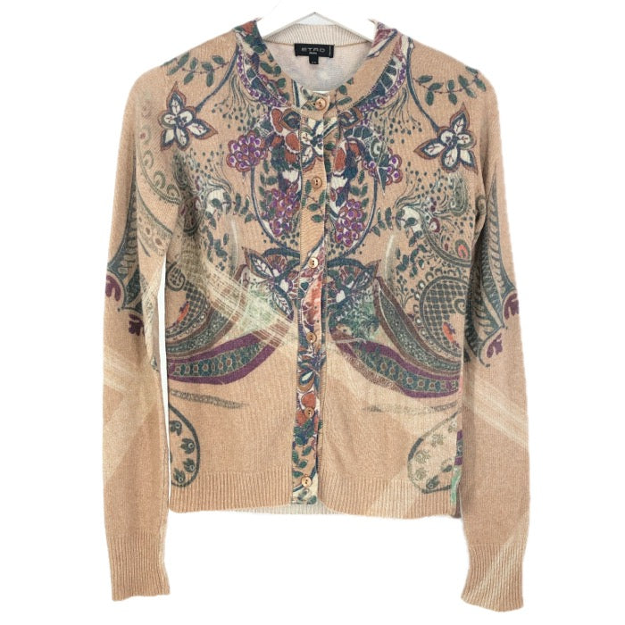 ETRO エトロ 花柄 カーディガン アルパカ混 ライトブラウン系 サイズ42(L相当)【中古】レディース