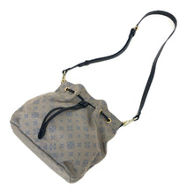 画像をギャラリービューアに読み込む, russet ラシット 巾着ショルダーバッグ ナイロン×レザー グレー×ブルー【中古】レディース
