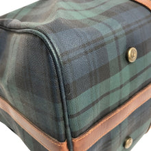 画像をギャラリービューアに読み込む, POLO RALPH LAUREN ポロ・ラルフローレン 2WAYボストンバッグ チェック柄 ブラシ付 PVキャンバス×レザー グリーン【中古】ユニセックス
