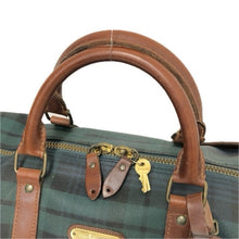 画像をギャラリービューアに読み込む, POLO RALPH LAUREN ポロ・ラルフローレン 2WAYボストンバッグ チェック柄 ブラシ付 PVキャンバス×レザー グリーン【中古】ユニセックス
