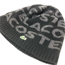 画像をギャラリービューアに読み込む, LACOSTE ラコステ ロゴ ニット帽 ウール混 ブラック FREEサイズ【中古】 ユニセックス
