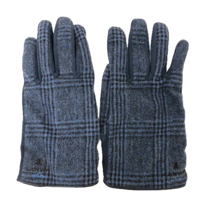 LANVIN ランバン 手袋 24cm チェック柄 ニット/スウェード ブルー【中古】 メンズ