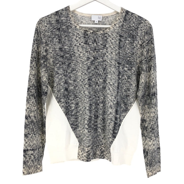 TSE セイ カシミヤニット 長袖 ホワイト×ブルーグレー Mサイズ【中古】 レディース