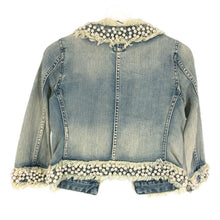 画像をギャラリービューアに読み込む, LE CIEL LEU ルシェルブルー パール付 デニムジャケット コットン ライトブルー サイズ38(M相当)【中古】 レディース
