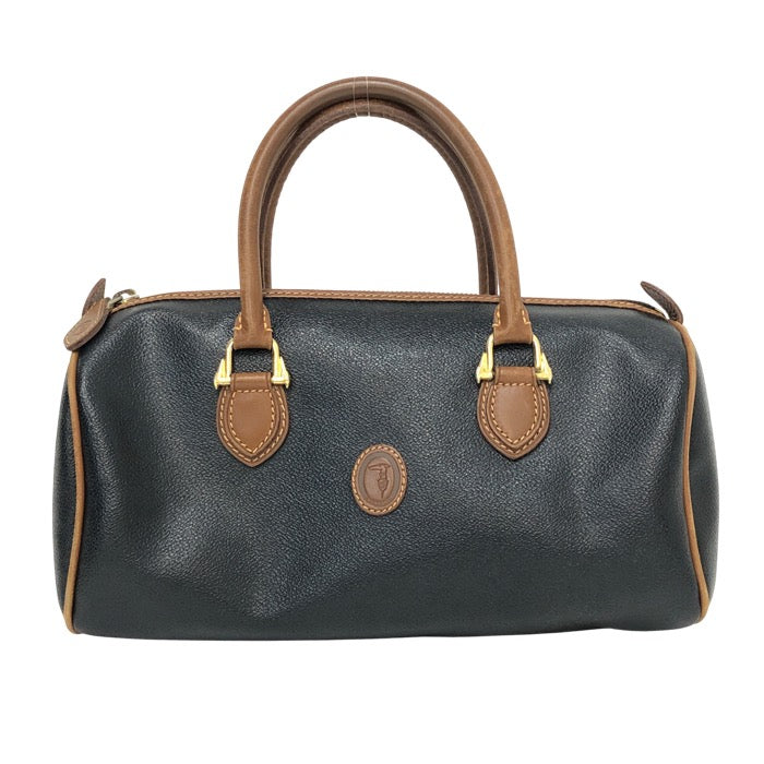 TRUSSARDI トラサルディ ミニボストン ハンドバッグ PVC×レザー ブラック【中古】 レディース