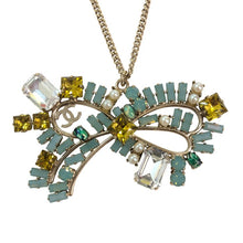 画像をギャラリービューアに読み込む, CHANEL シャネル カラーストーン リボンネックレス グリーン系 05P刻印【中古】レディース
