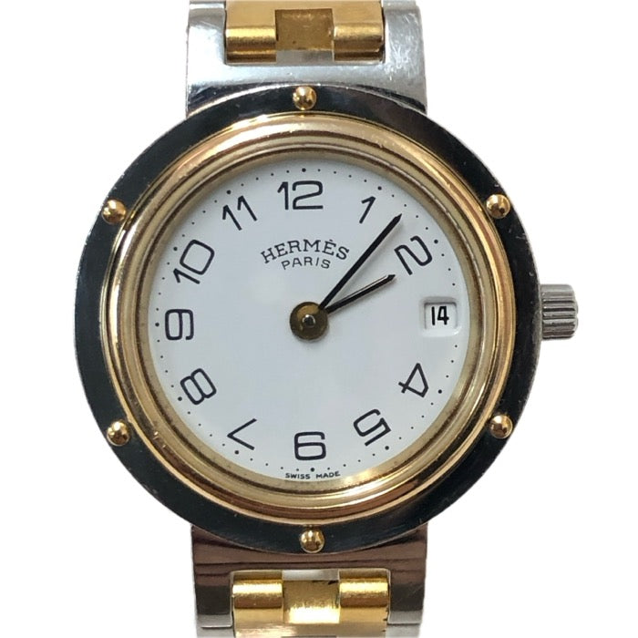 HERMES エルメス 24mm クリッパー 51.03 腕時計 ステンレススチール/GP コンビ クオーツ ホワイト文字盤【中古】 レディース