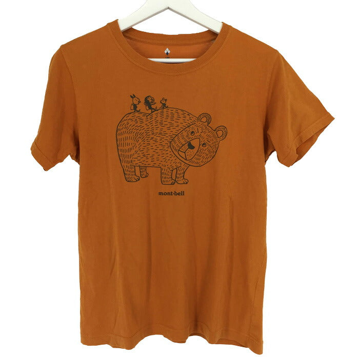 モンベル mont bell  半袖 Tシャツ 綿100％ 160  オレンジブラウン アニマル柄【中古】